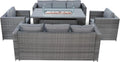 Juego de Muebles de Jardín de Ratán para 8 Personas con Mesa de Fuego a Gas, Sofá Modular Exterior con Cojines y Sillones, Color Gris