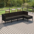 Conjunto de Sofás Modulares de Ratán Sintético Negro para Jardín con Cojines y Reposapiés, Muebles de Terraza Resistentes al Clima