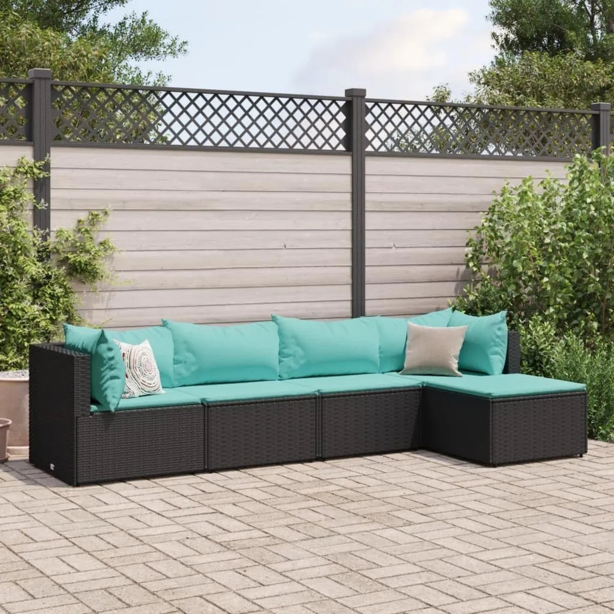 Conjunto Modular de Jardín 5 Piezas de Ratán, Sofá Exterior con Cojines, Ajustable y Resistente UV