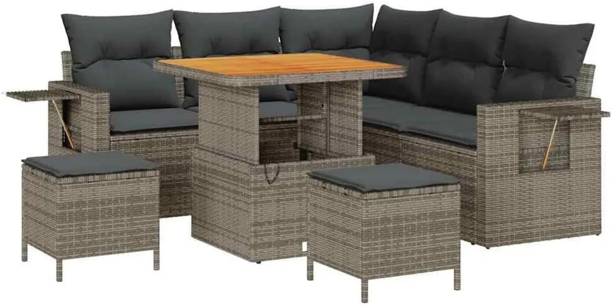 Conjunto Modular de Sofás de Jardín 9 Piezas en Ratán Sintético Gris con Cojines Desmontables
