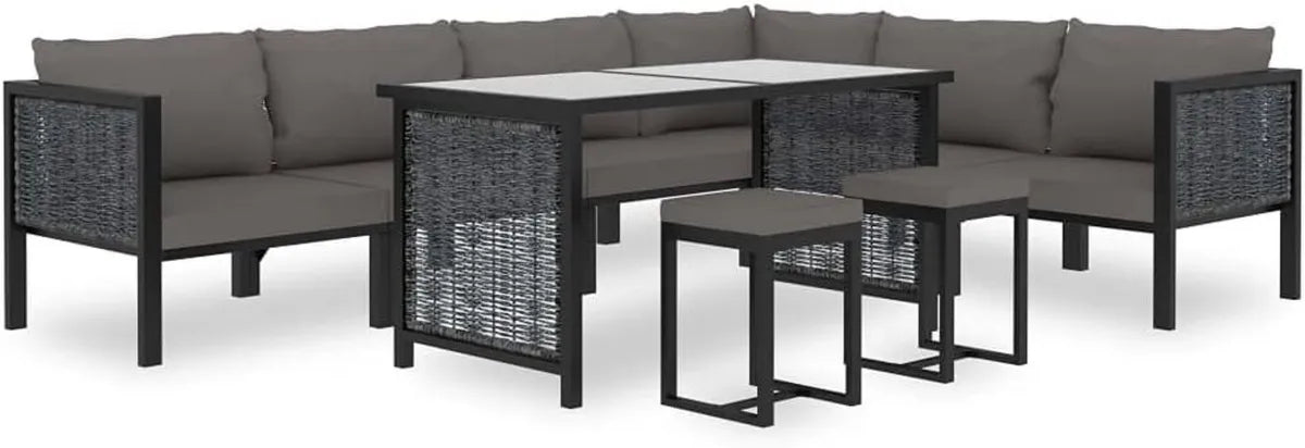 Conjunto de Sofá Modular de Ratán para Jardín con Mesa de Comedor y Marco de Aluminio