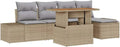 Conjunto de Sofá Modular Exterior 6 Piezas Beige y Gris, Resistente a UV, Polirratán Ligero para Jardín