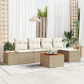 Sofá Modular de Exterior Beige con Almacenamiento y Cojines Acolchados | Ratán | 6 Plazas