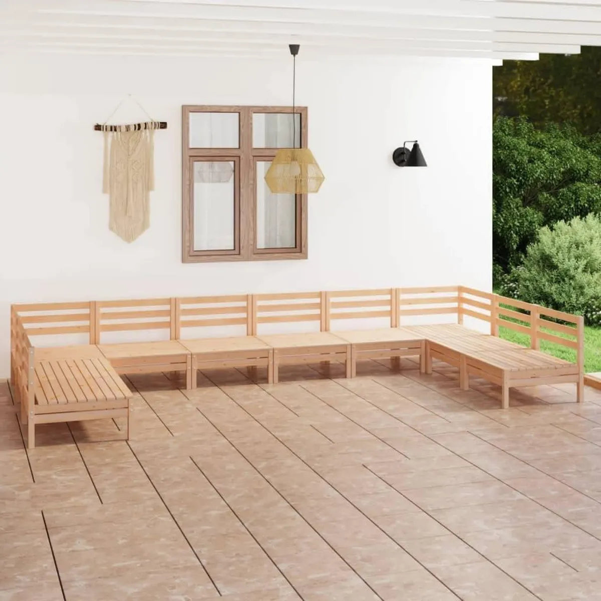 Conjunto de Muebles de Jardín de Madera de Pino, Sofá Modular para Exteriores, Ideal para Terraza y Balcón, Resistente a la Intemperie