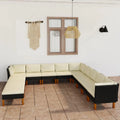 Conjunto de Muebles de Jardín de 12 Piezas en Ratán Negro con Cojines Blancos
