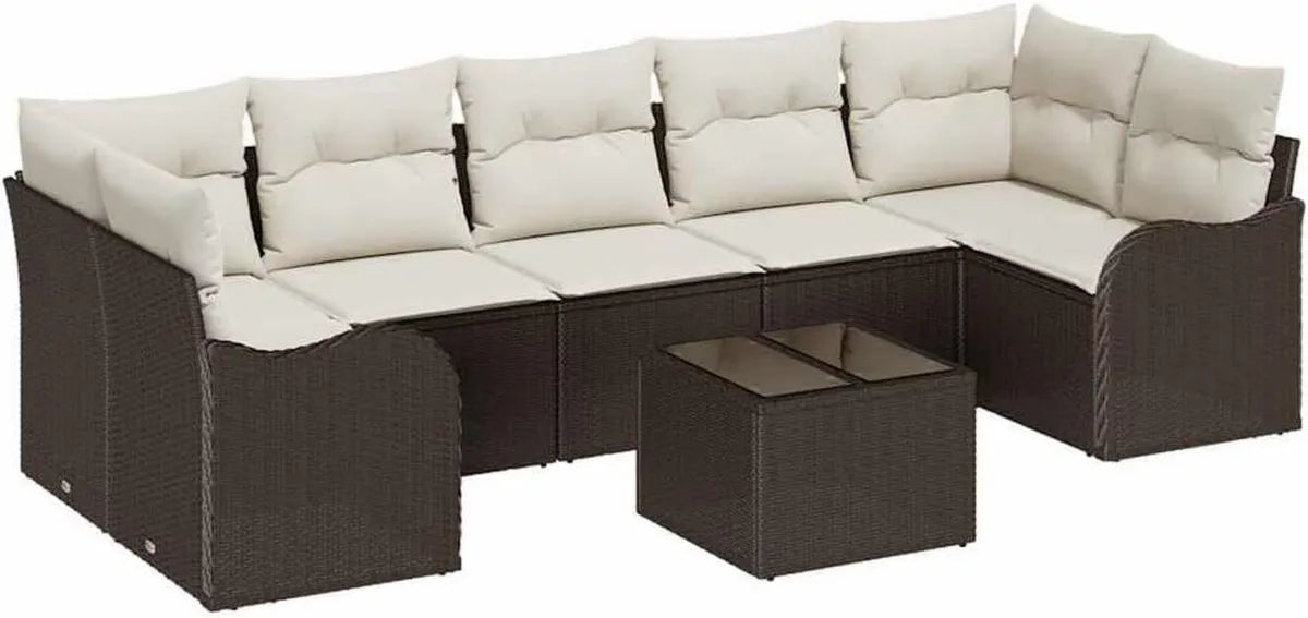 Conjunto Modular de Sofás de Jardín 8 Piezas, Marrón y Crema, Muebles de Exterior Resistentes al Clima
