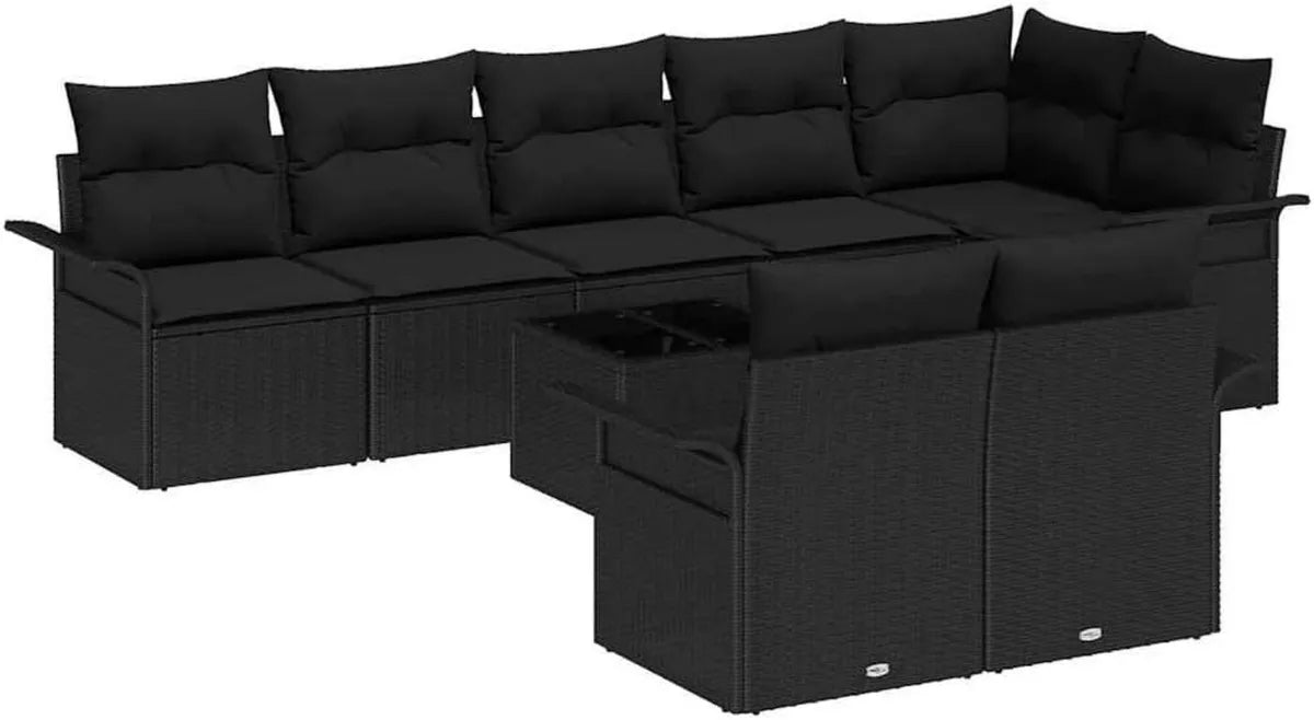 Conjunto Modular de Sofá de Jardín de 9 Piezas en Poliratán Negro, Resistente a los Rayos UV