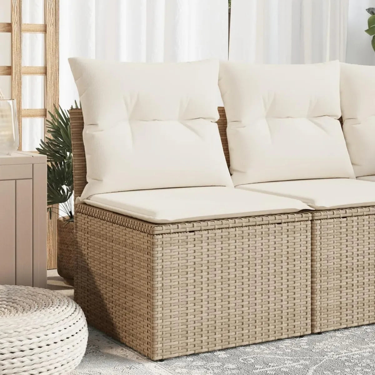 Sofá de Jardín Modular sin Reposabrazos con Cojín para Terraza y Balcón