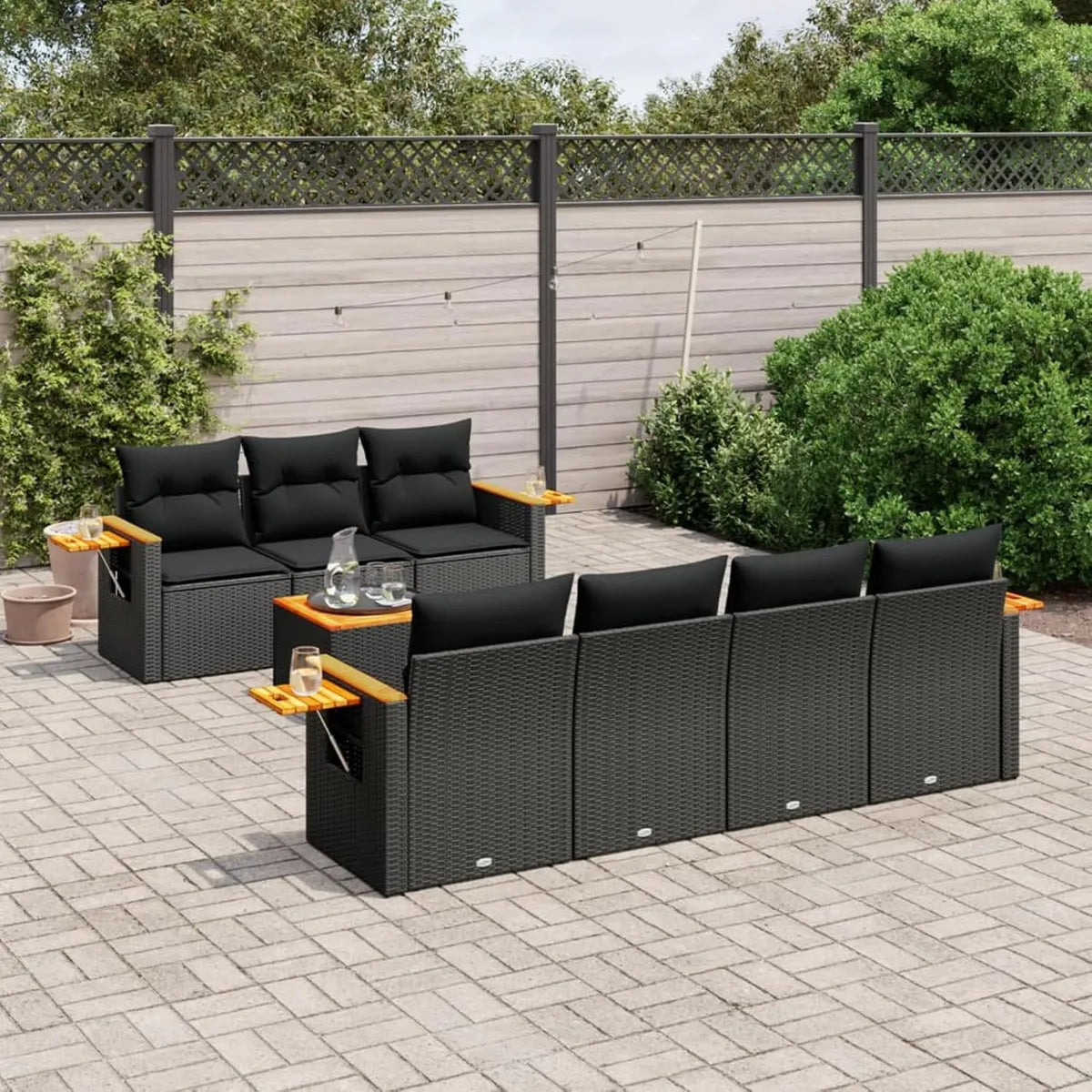 Conjunto de Sofás de Jardín Homgoday de 8 Piezas con Cojines, Poliratán Negro para Balcón y Terraza