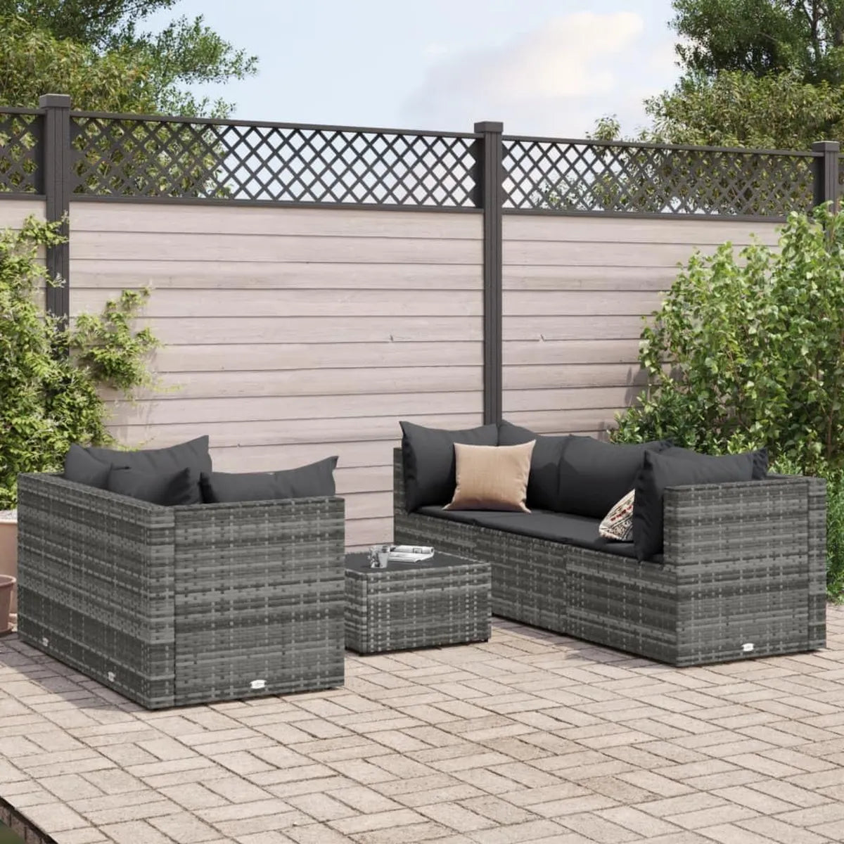 Conjunto de Muebles de Jardín de Ratán Gris, Sofá Modular de Terraza para Balcón, 6 Piezas