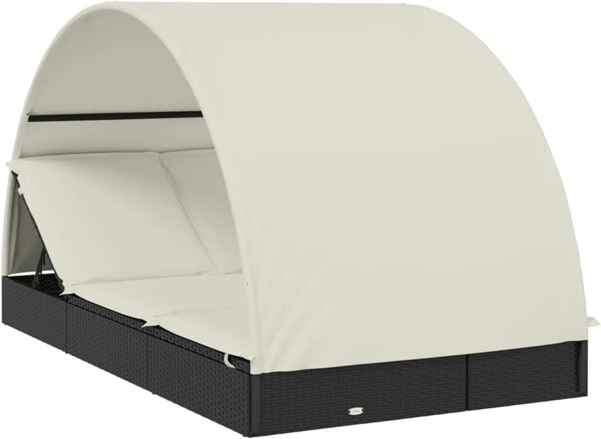 Cama Doble de Jardín con Toldo Ajustable, Resistente a la Intemperie, Negro, 211 x 112 x 140 cm