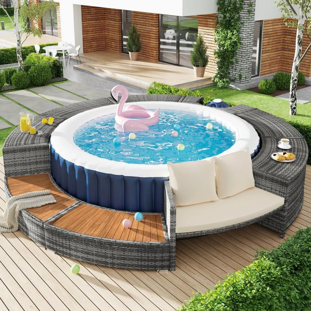 Set de Muebles de Jardín Redondo con Cojines para Exterior