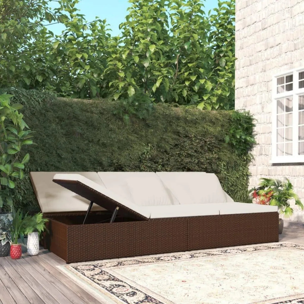 Tumbona de Jardín Ajustable de Poliratán Marrón, 200x121 cm, Resistente a la Intemperie