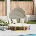Sofá cama exterior con dosel y cojines, tumbona de jardín en resina, muebles de terraza y balcón