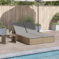 Cama Balinesa Doble Ajustable para Jardín y Piscina, Beige y Gris
