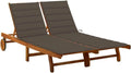 Tumbona doble de acacia ajustable con cojines marrones para exteriores