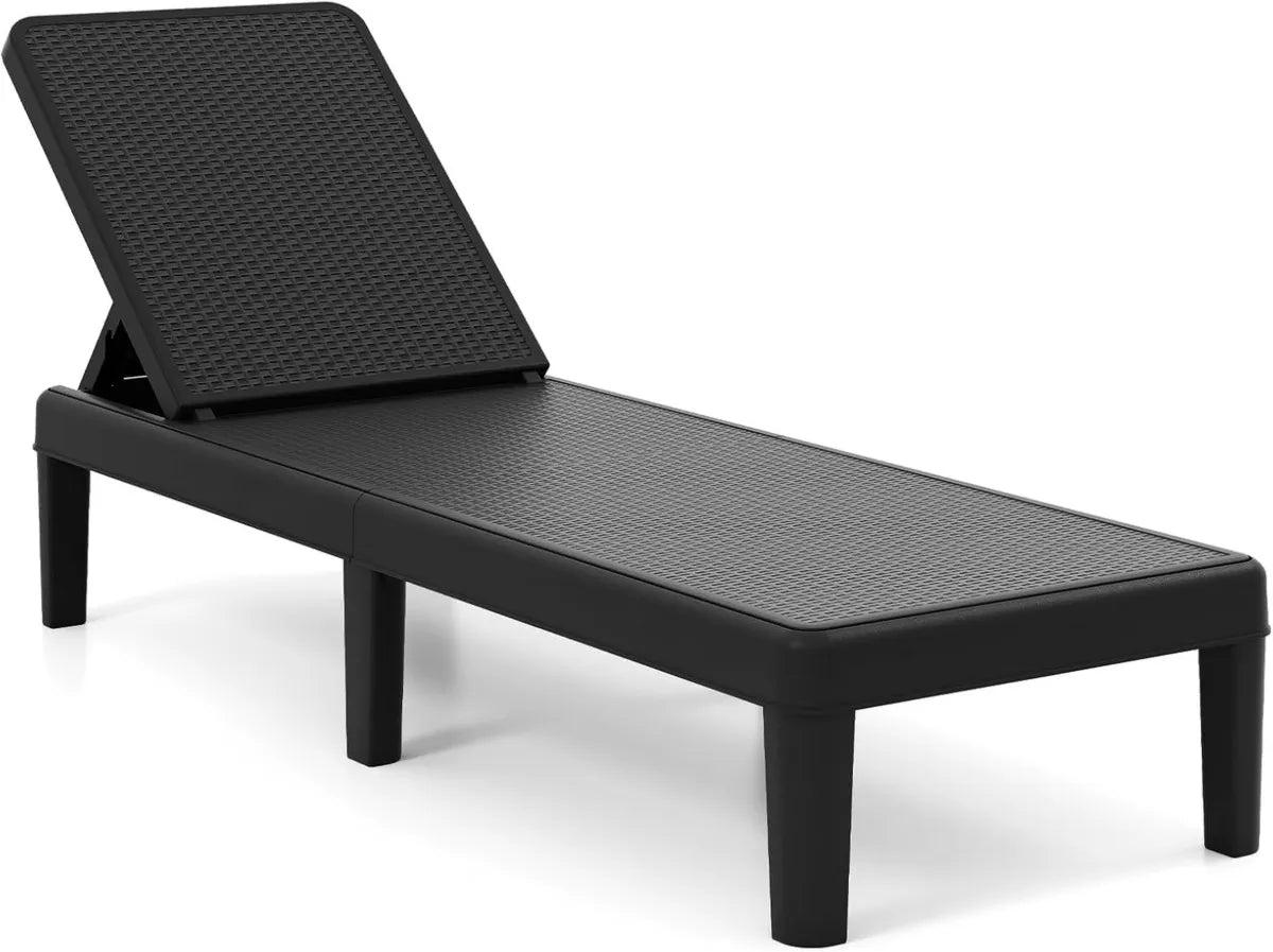 Tumbona Reclinable de Jardín Exterior, Respaldo Ajustable 4 Posiciones, Soporte 150kg, 156x57x84 cm, Negro