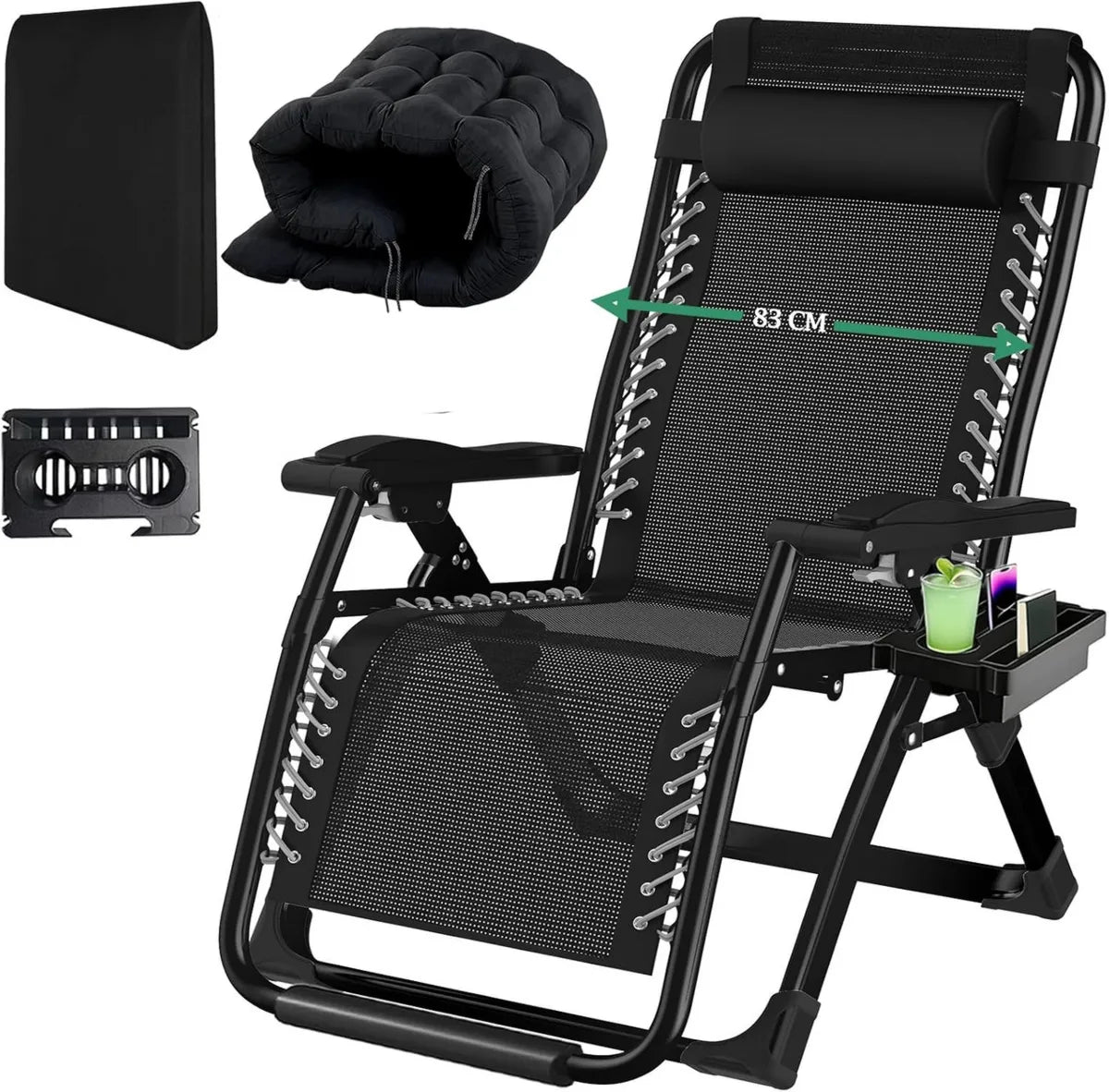 Hamaca Reclinable 83cm con Cojín y Portavasos para Jardín, Terraza o Playa