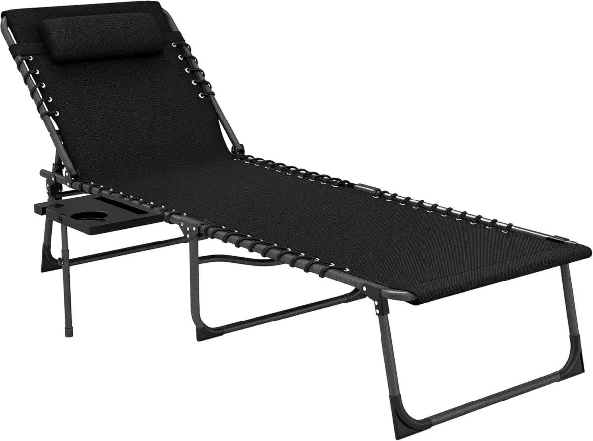 Tumbona Plegable Outsunny para Jardín con Respaldo Ajustable y Bandeja, Negro