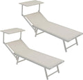 Tumbona Plegable Exterior con Parasol, Estructura de Hierro Ajustable, 90x181x59 cm, Blanco, Set de 2