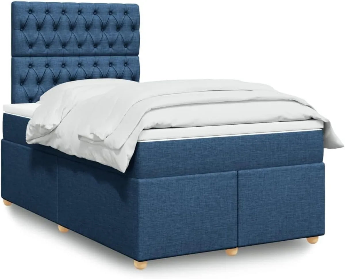 Cama de lujo azul 120x200 cm con colchón y cabecero ajustable