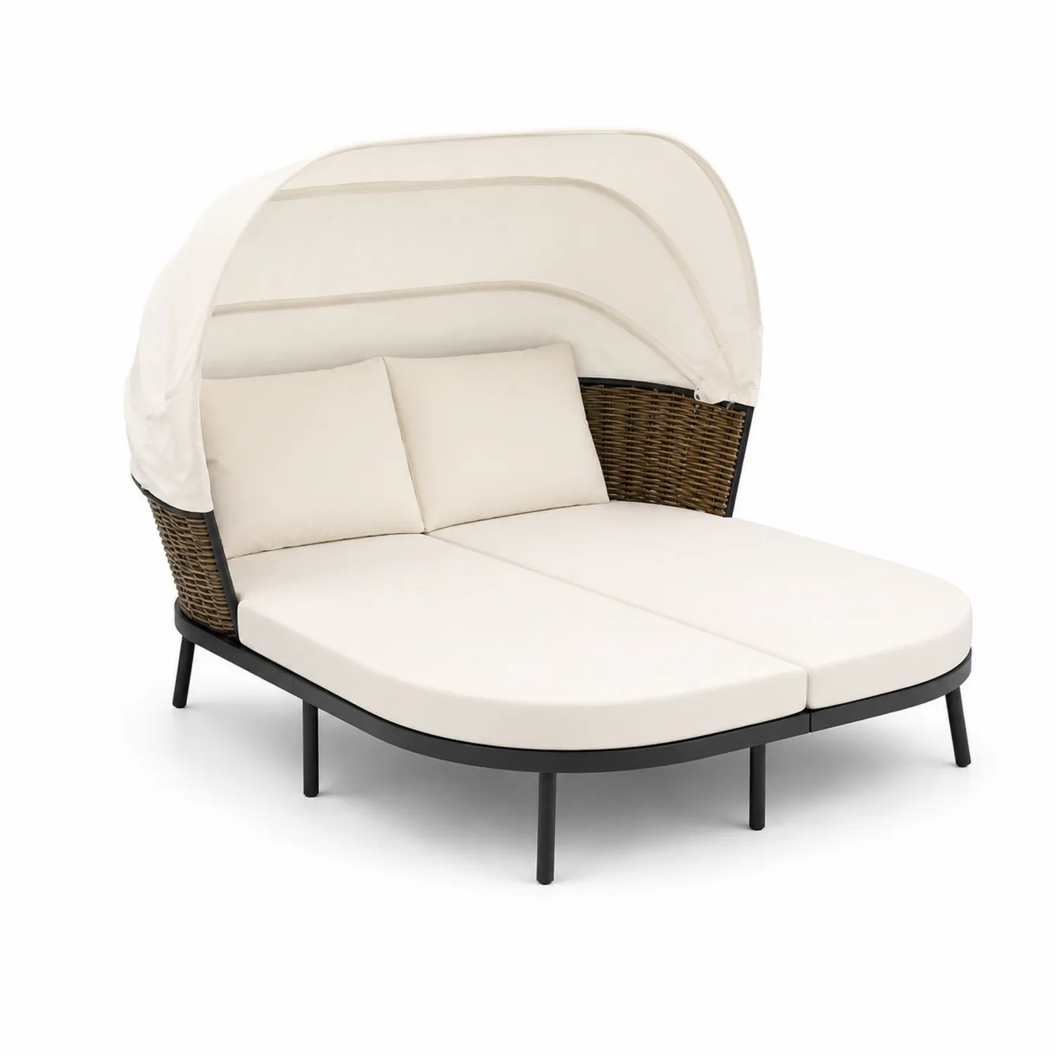 Daybed mit Sonnendach aus Polyrattan 200x140 cm Creme