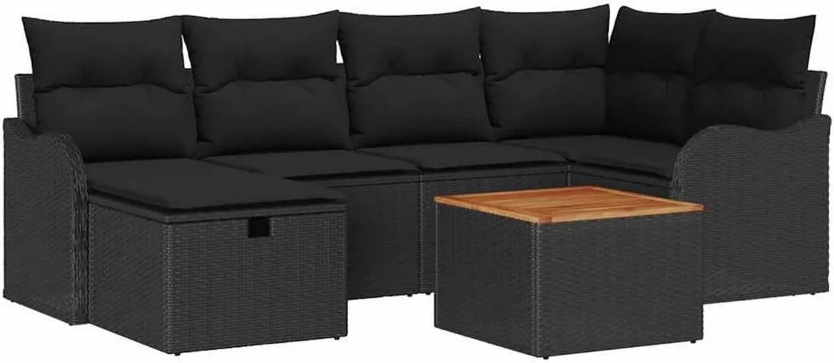 Conjunto Modular de Sofás de Jardín 7 Piezas en Ratán Sintético Negro