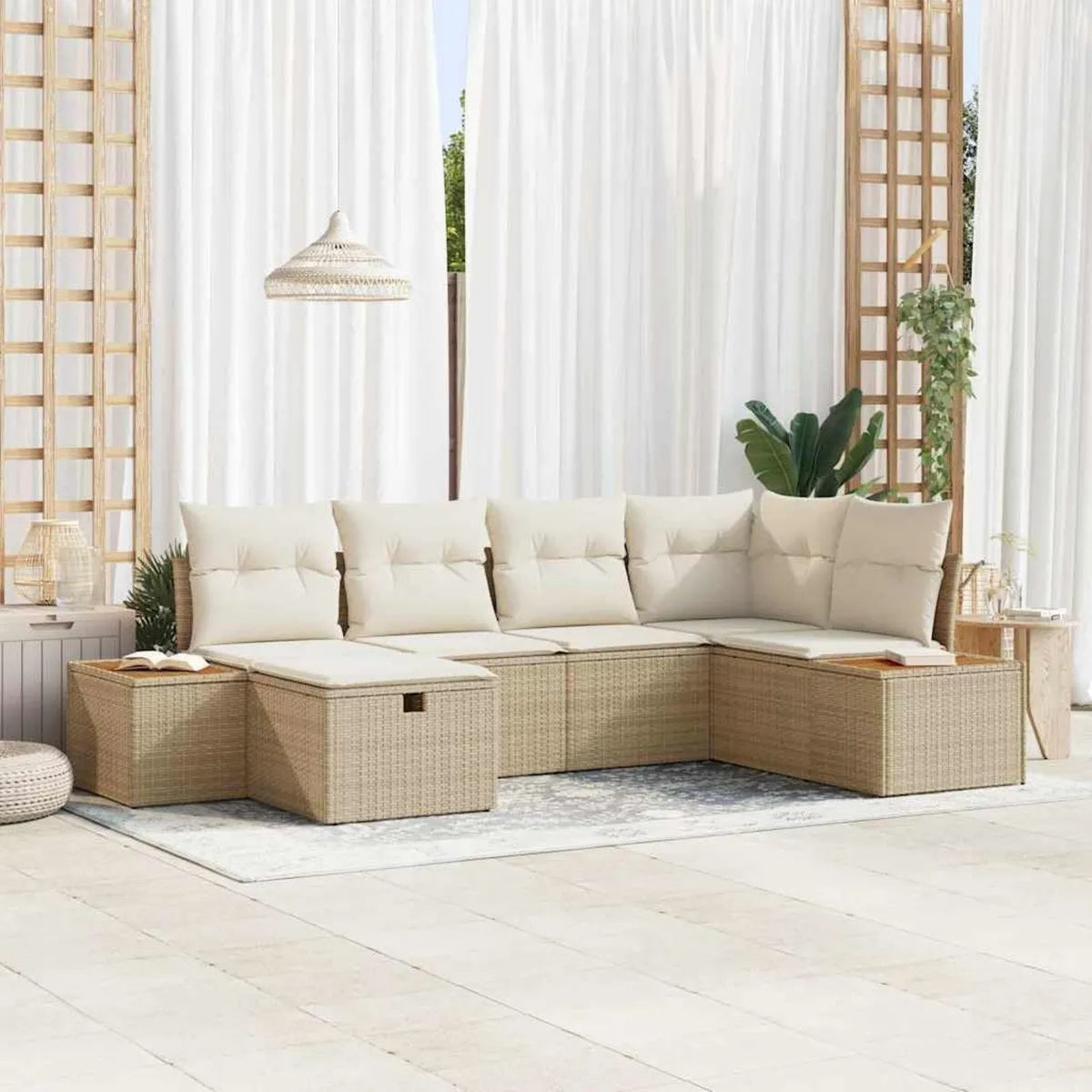 Conjunto de Sofás Modulares de Ratán para Jardín, Resistente al Clima, para Terraza y Balcón