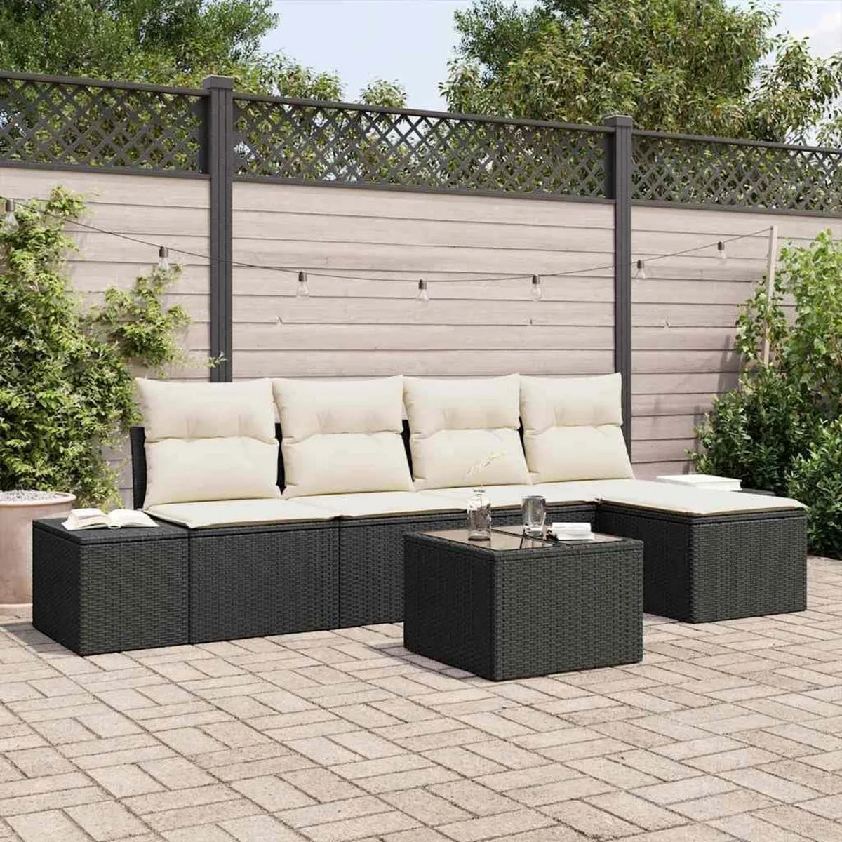 Conjunto de Sofás Modulares de Ratán Sintético para Exterior con Cojines y Almacenamiento