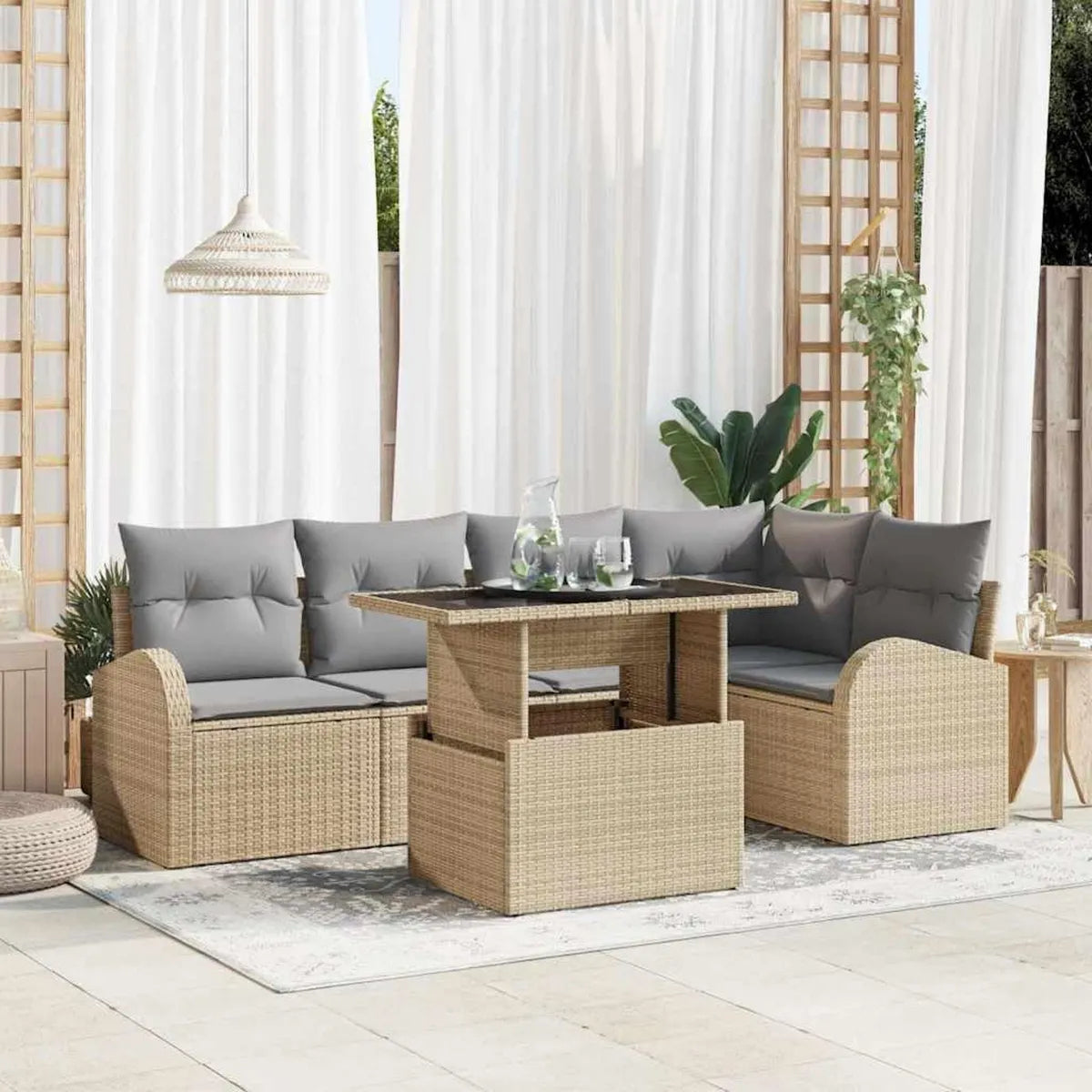 Conjunto de 6 sofás de jardín de ratán sintético resistente al clima, 100 x 55 x 73 cm, perfecto para patio y exteriores