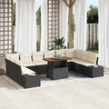 Conjunto Modular de Sofás de Jardín de Ratán Sintético, 11 Piezas, Negro y Crema, con Almacenamiento, Ideal para Terraza y Balcón