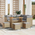 Conjunto de Sofás de Jardín de 9 Piezas, Rattan Sintético Beige y Gris, Estructura de Madera de Acacia, Resistente al Clima para Terraza