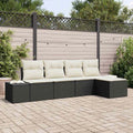 Conjunto Modular de Ratán para Jardín, 5 Piezas, Negro y Crema, con Cojines y Almacenamiento