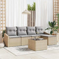 Conjunto de Sofás de Ratán para Jardín con Cojines, Beige y Gris, Muebles Modulares para Terraza con Almacenamiento
