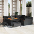 Conjunto Modular de Sofás de Jardín de Ratán Negro con Cojines, 12 Piezas para Exterior