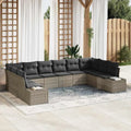 Conjunto Modular de Sofás de Jardín de Ratán Sintético, 10 Piezas, Gris, Resistente a UV, con Cojines, para Terraza y Exterior