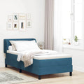 Cama individual moderna azul con cabecero ajustable y colchón de terciopelo