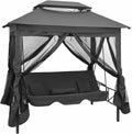 Balancín Exterior Convertible en Cama con Dosel, Acero Robusto, 220x160x240 cm, Gris Antracita