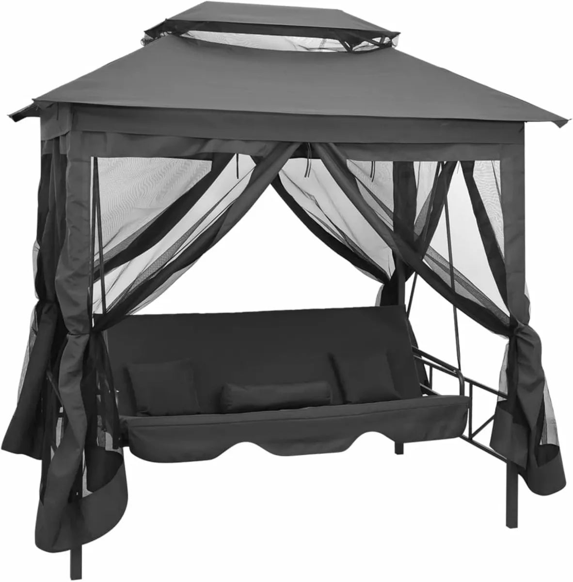 Balancín Exterior Convertible en Cama con Dosel, Acero Robusto, 220x160x240 cm, Gris Antracita