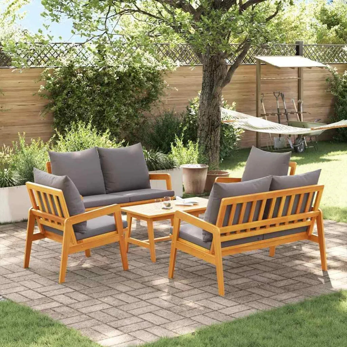 Conjunto de Muebles de Jardín de Acacia para 6 Personas, Diseño Moderno