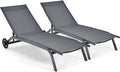 Tumbona Reclinable de Jardín con Ruedas y Tela de Texileno, 6 Posiciones, 164,5x61x34cm, Ideal para Terraza, Playa y Piscina (Gris, Set de 2)