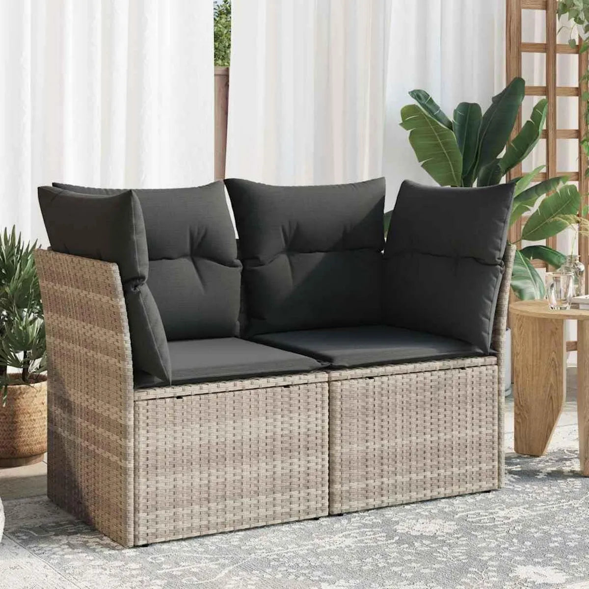 Sofá de jardín de 2 plazas de poliratán, UV resistente, con cojines lavables, ideal para balcón y terraza