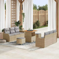 Set de Sofás de Jardín de Ratán Sintético Beige y Gris Claro con Almacenamiento y Mesa de Acacia para Terraza y Balcón