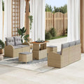 Conjunto de Sofás de Jardín de Poliratán Beige y Gris Claro con Tableros de Madera de Acacia, Ideal para Terraza, 90x55x71 cm