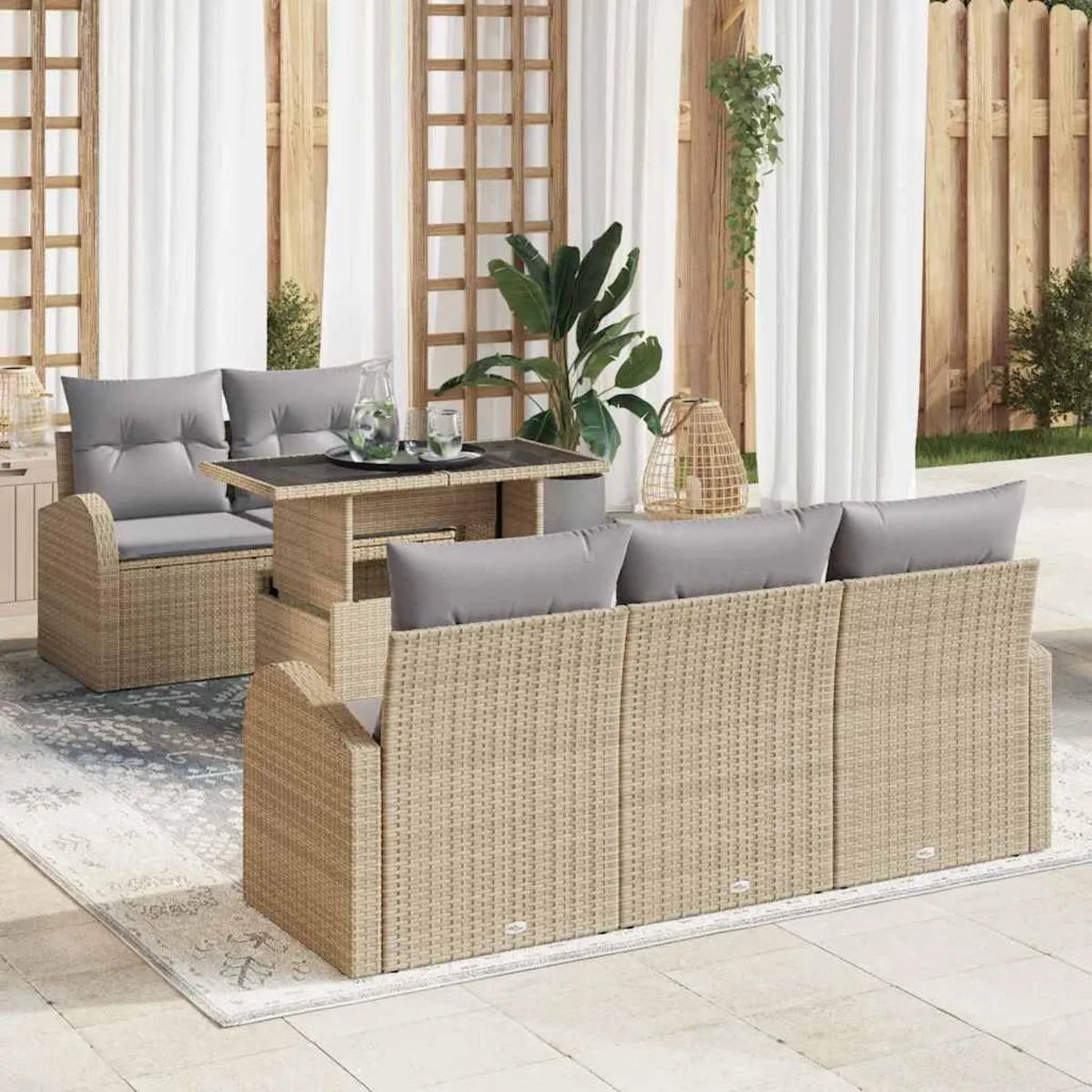 Conjunto Modular de Sofás de Jardín de Mimbre Sintético para Terraza, 6 Piezas, 100 x 55 x 73 cm