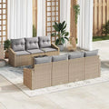 Conjunto de sofás modulares de ratán sintético para jardín, 8 piezas, beige/gris con cojines, uso en terraza y balcón, acabado mate
