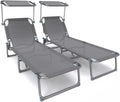 Tumbonas Reclinables con Parasol para Playa y Jardín, Estructura de Acero y Textileno, Soporta hasta 110 kg, 4 Posiciones, 190x58x27 cm, Gris