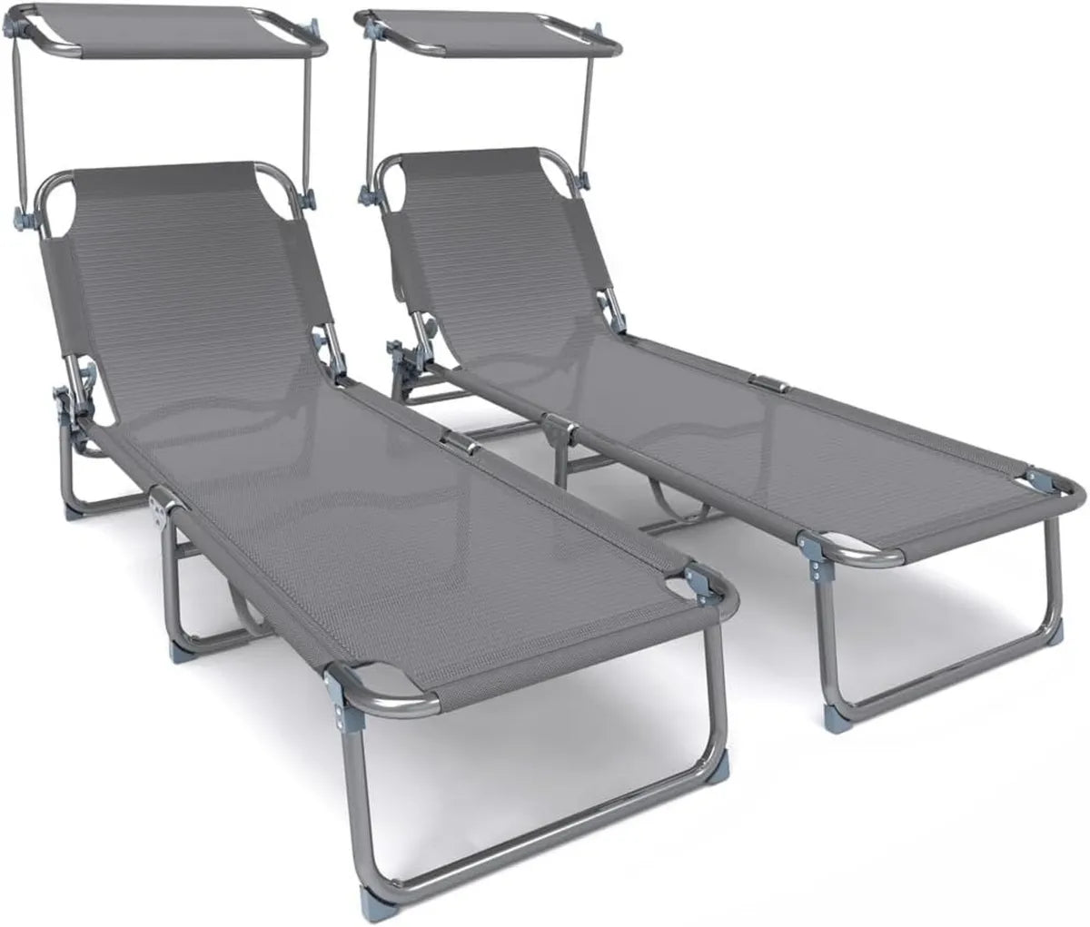 Tumbonas Reclinables con Parasol para Playa y Jardín, Estructura de Acero y Textileno, Soporta hasta 110 kg, 4 Posiciones, 190x58x27 cm, Gris