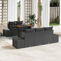 Conjunto de comedor exterior para jardín, 6 plazas, negro y marrón, poliéster y acero de acacia, 100x55x73 cm, sofá con almacenamiento para balcón