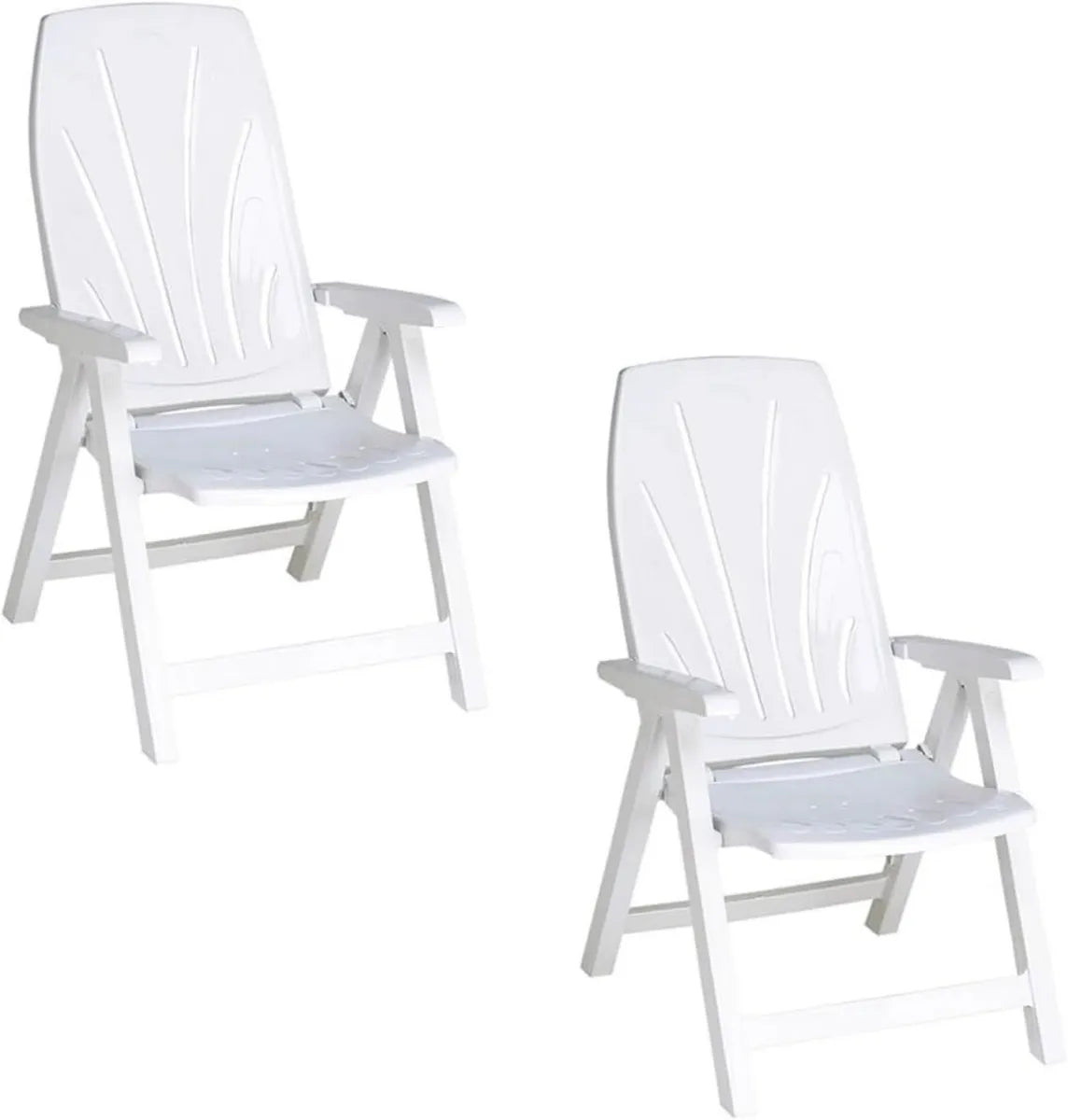 Tumbona Plegable Reclinable de Resina para Exterior, 5 Posiciones, Pack de 2, Blanco